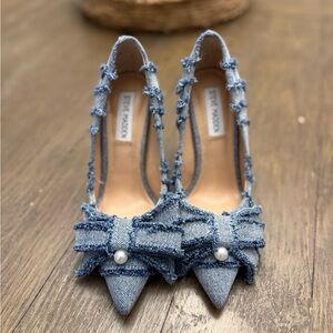 Steve Madden Denim Bow Heels with Pearl Accent